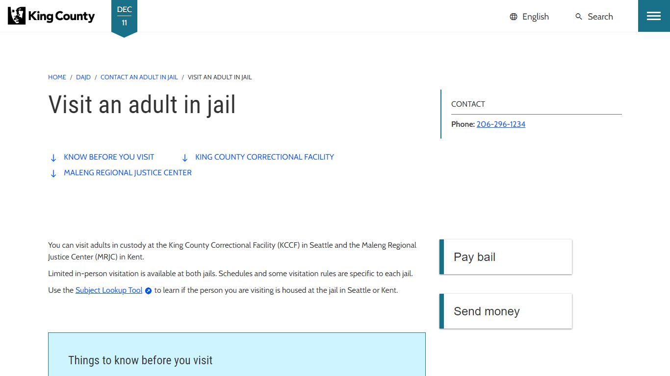 Visit an adult in jail - King County, Washington